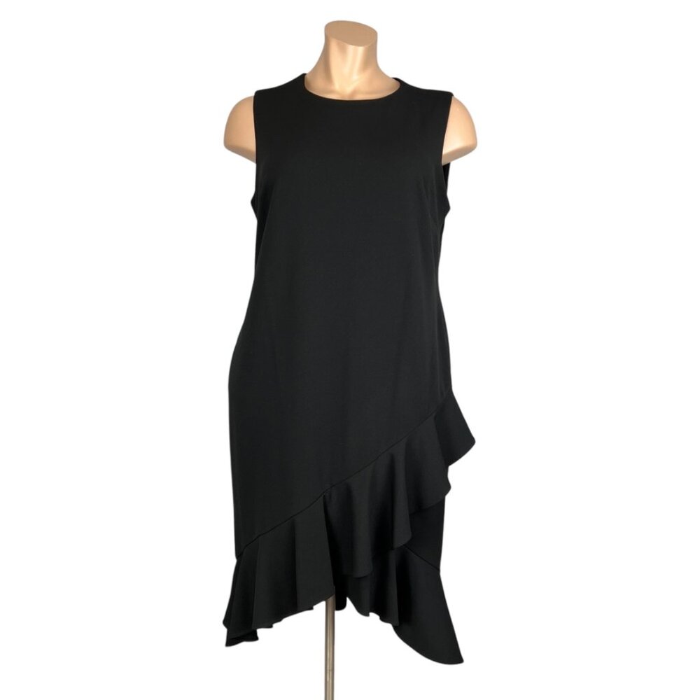 Calvin Klein Black Sleeveless Midi Dress with Ruffle Hem